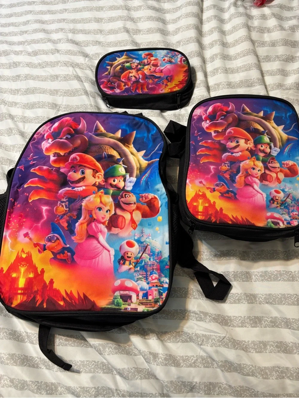 Super Mario Kids Backpack 3 pc Set in Multicolor Bag, Lunchbox & Pencil Pouch